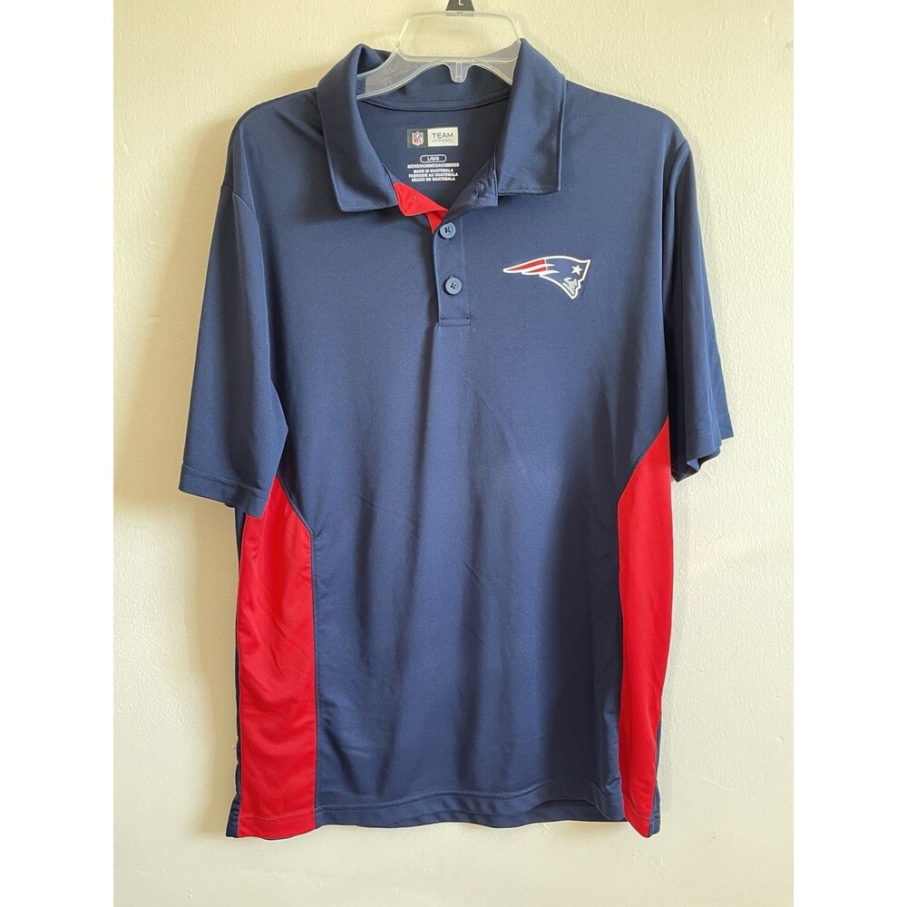 New England Patriots Shirt Mens Large Blue Red NFL Football Short Sleeves Polo